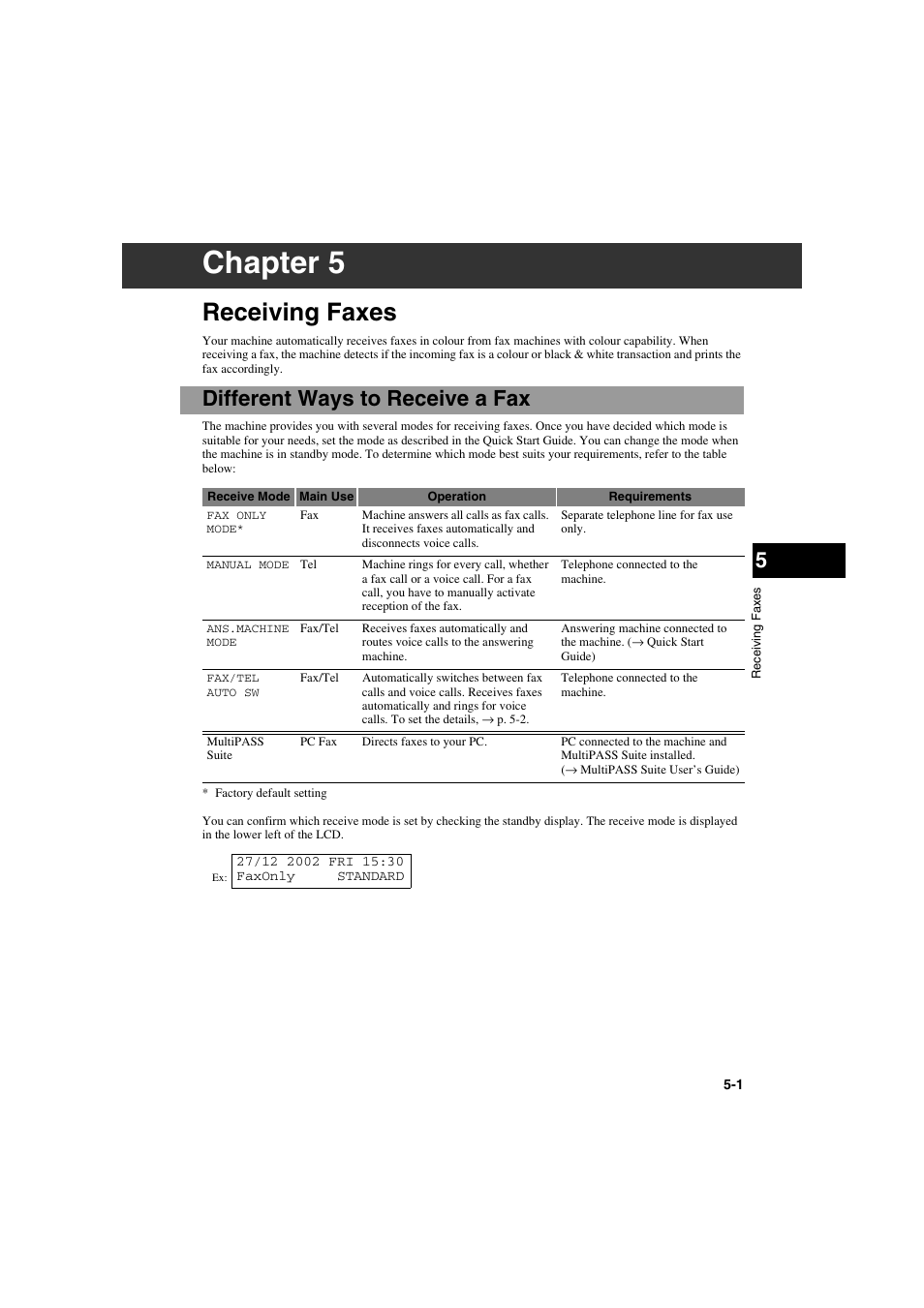 Chapter 5, Receiving faxes, Different ways to receive a fax | Canon MPC600F/400 User Manual | Page 45 / 82