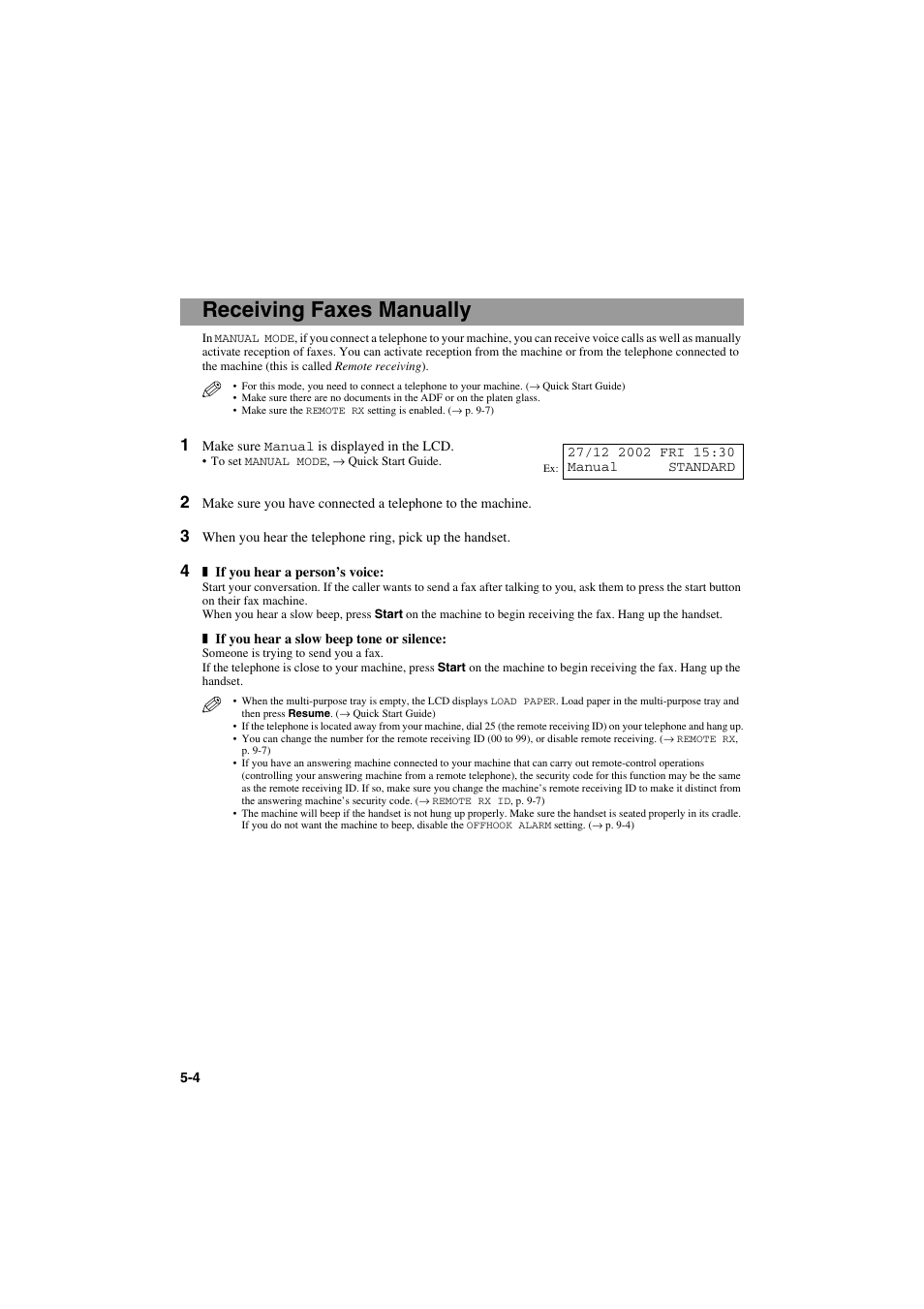 Receiving faxes manually | Canon MPC600F/400 User Manual | Page 48 / 82