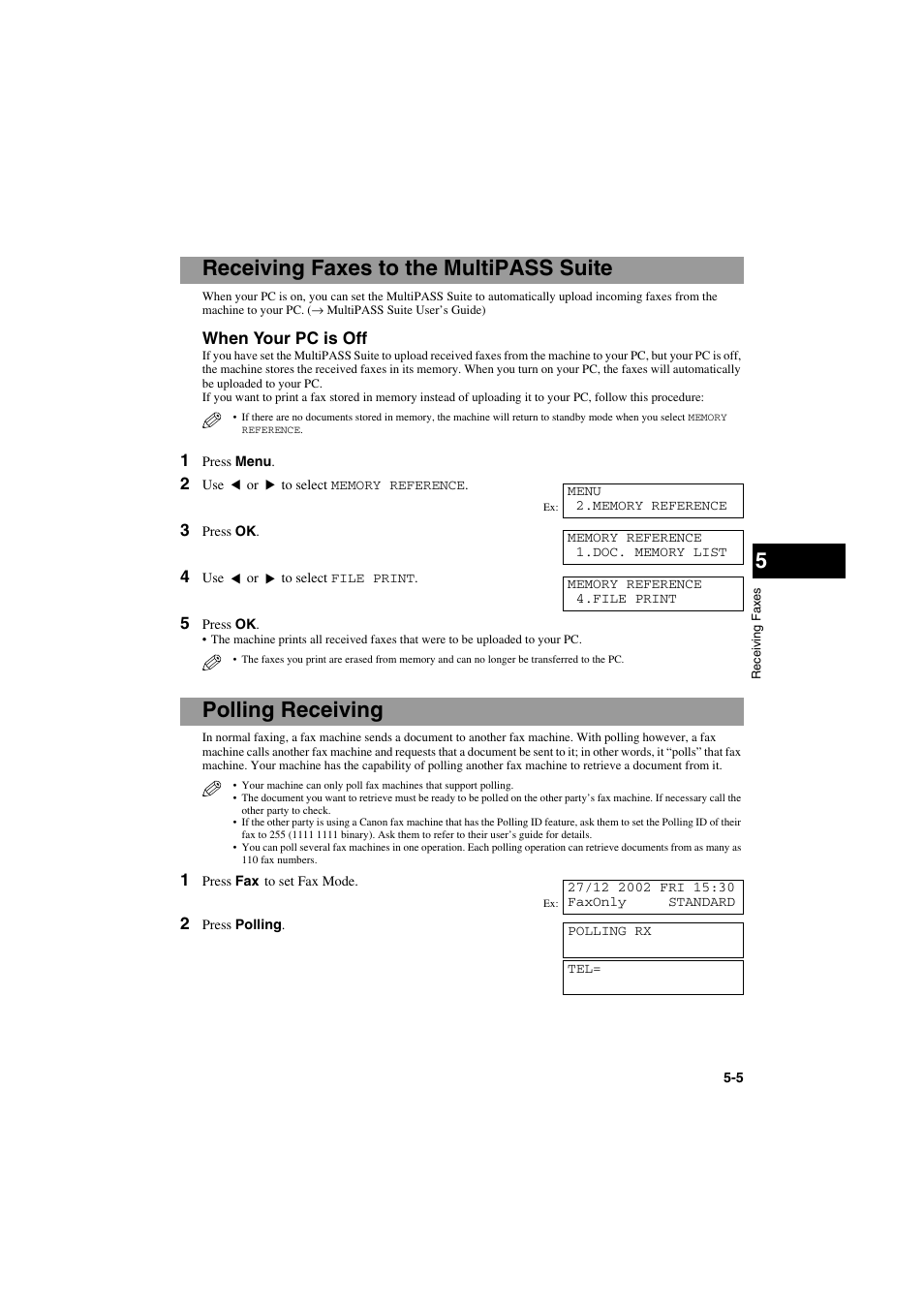 Receiving faxes to the multipass suite, Polling receiving | Canon MPC600F/400 User Manual | Page 49 / 82