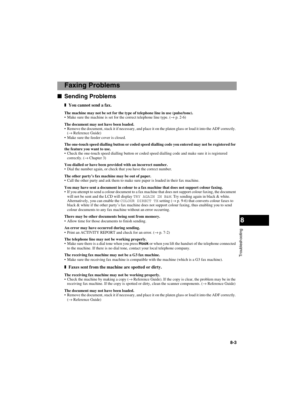 Faxing problems, Sending problems | Canon MPC600F/400 User Manual | Page 61 / 82