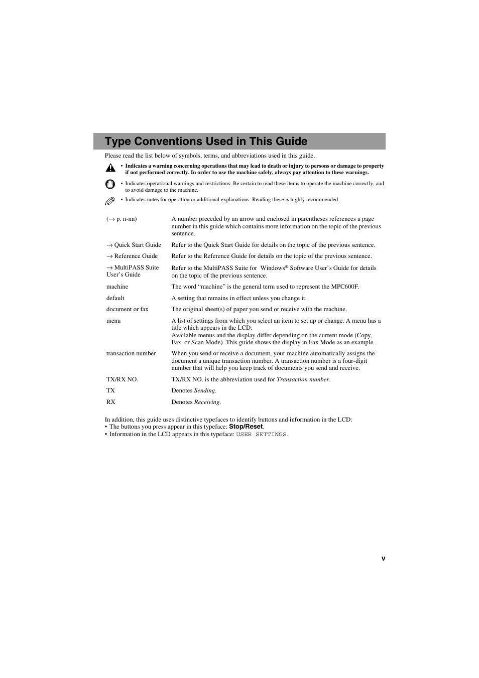 Type conventions used in this guide | Canon MPC600F/400 User Manual | Page 7 / 82