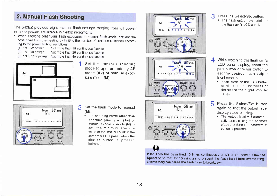 Flash mode button, Film speed setting | Canon 540EZ User Manual | Page 18 / 58