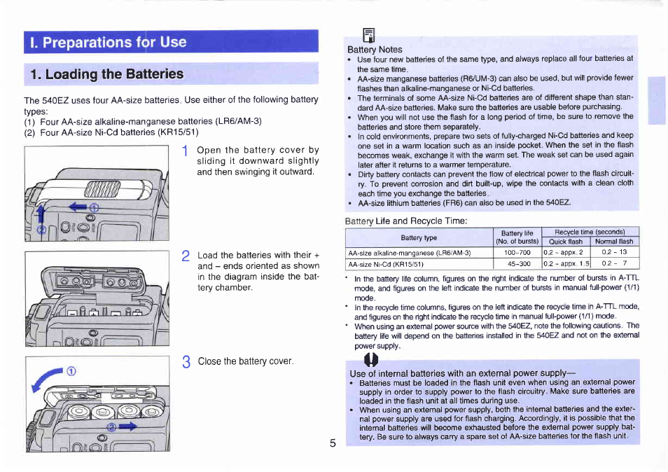 Precautions contents | Canon 540EZ User Manual | Page 5 / 58