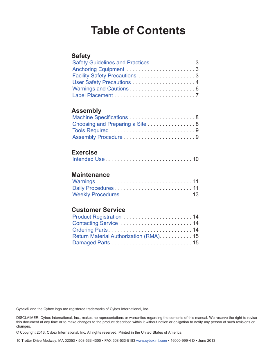Cybex 16000 Free Weight Adjustable Bench User Manual | Page 2 / 18
