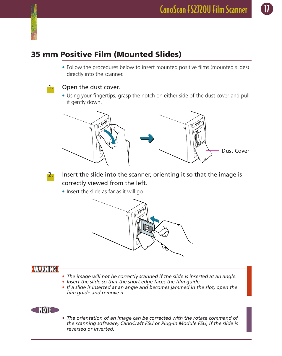 35 mm positive film (mounted slides) | Canon FS 2720 U User Manual | Page 17 / 30