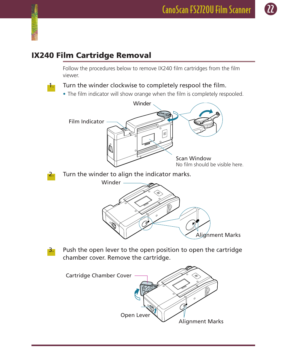 Ix240 film cartridge removal | Canon FS 2720 U User Manual | Page 22 / 30