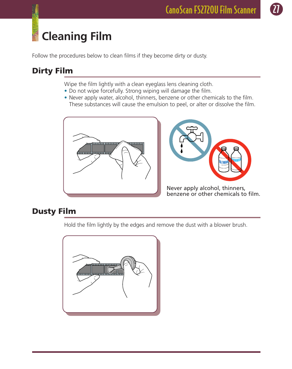 Cleaning film, Dirty film, Dusty film | Canon FS 2720 U User Manual | Page 27 / 30