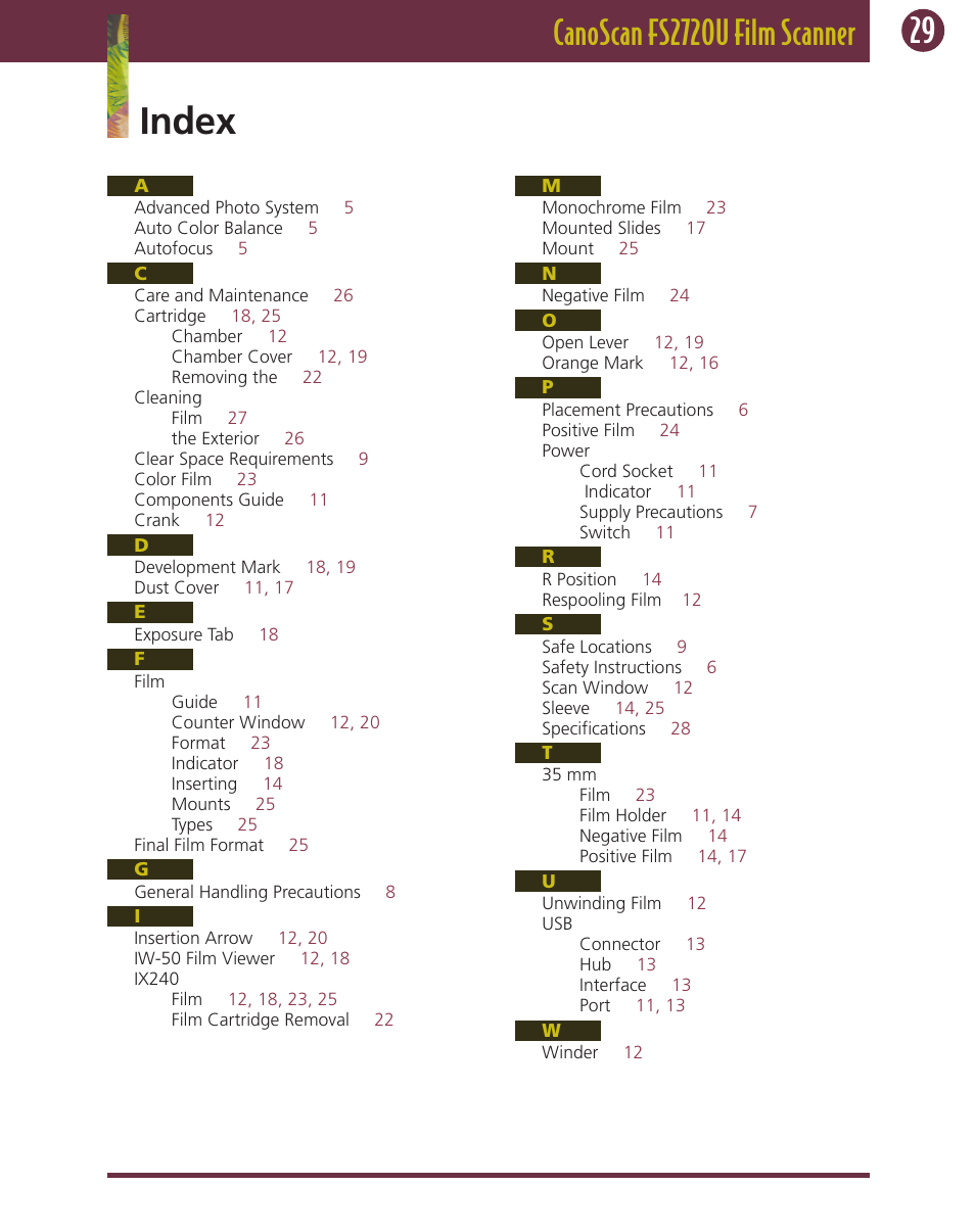 Index | Canon FS 2720 U User Manual | Page 29 / 30