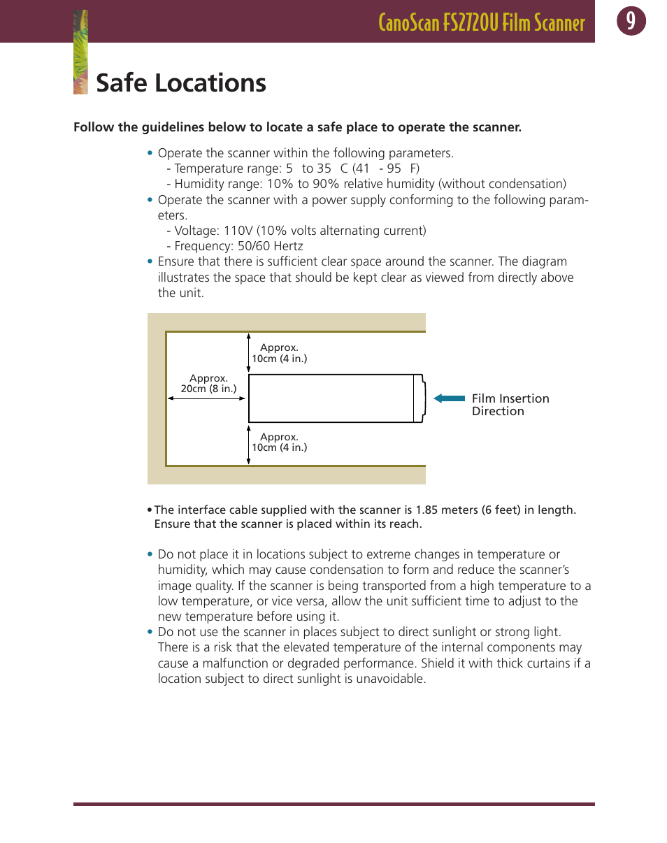 Safe locations | Canon FS 2720 U User Manual | Page 9 / 30