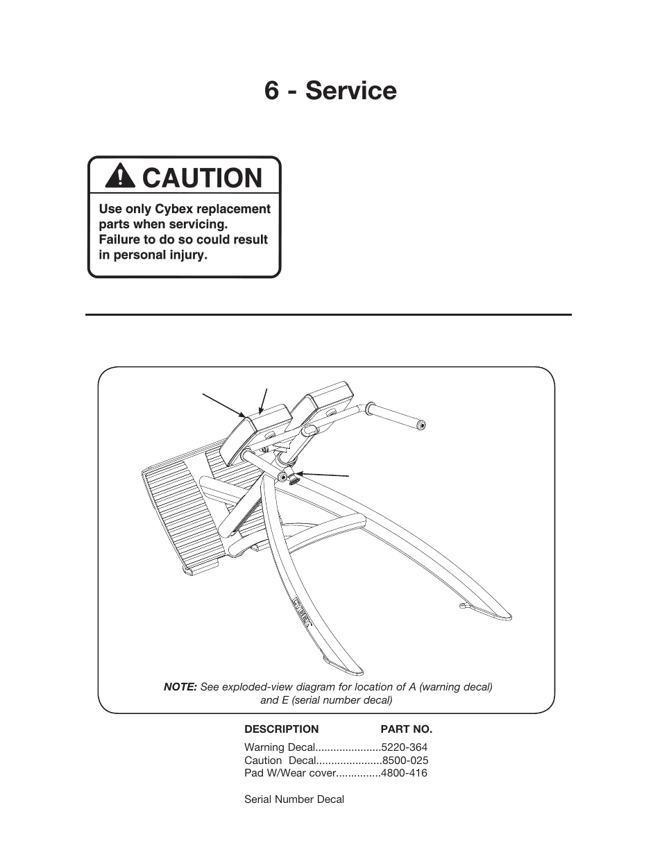 6 - service, Free weight 45° back extension | Cybex 1602145 Free Weight Degree Back User Manual | Page 15 / 20