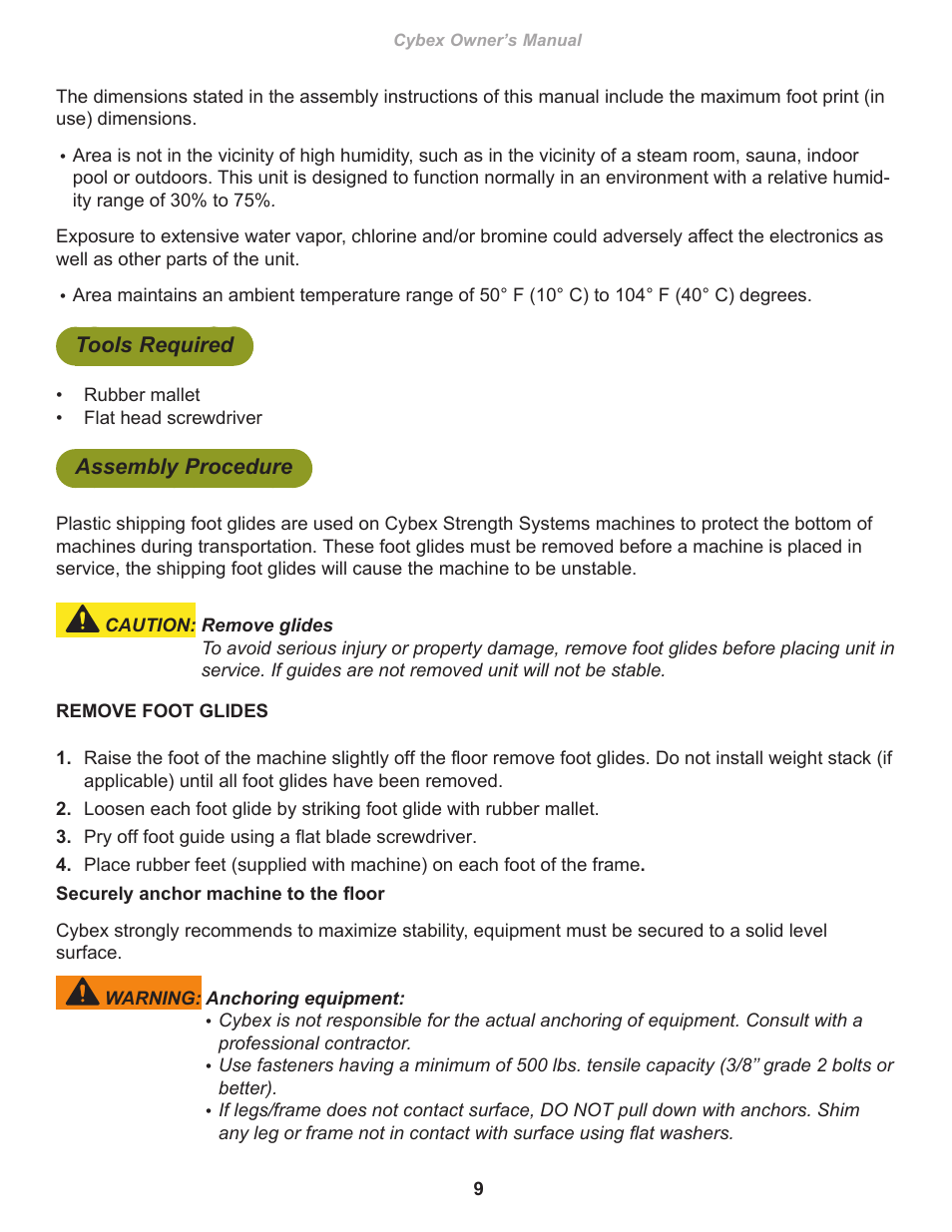 Tools required, Assembly procedure | Cybex 1602245 Free Weight Degree Back User Manual | Page 9 / 18