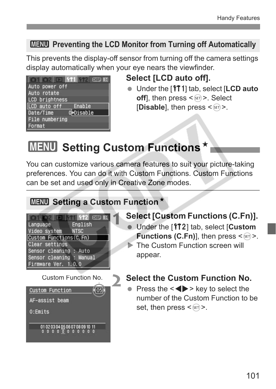 Setting custom functions n | Canon EOS Rebel XTI User Manual | Page 101 / 180