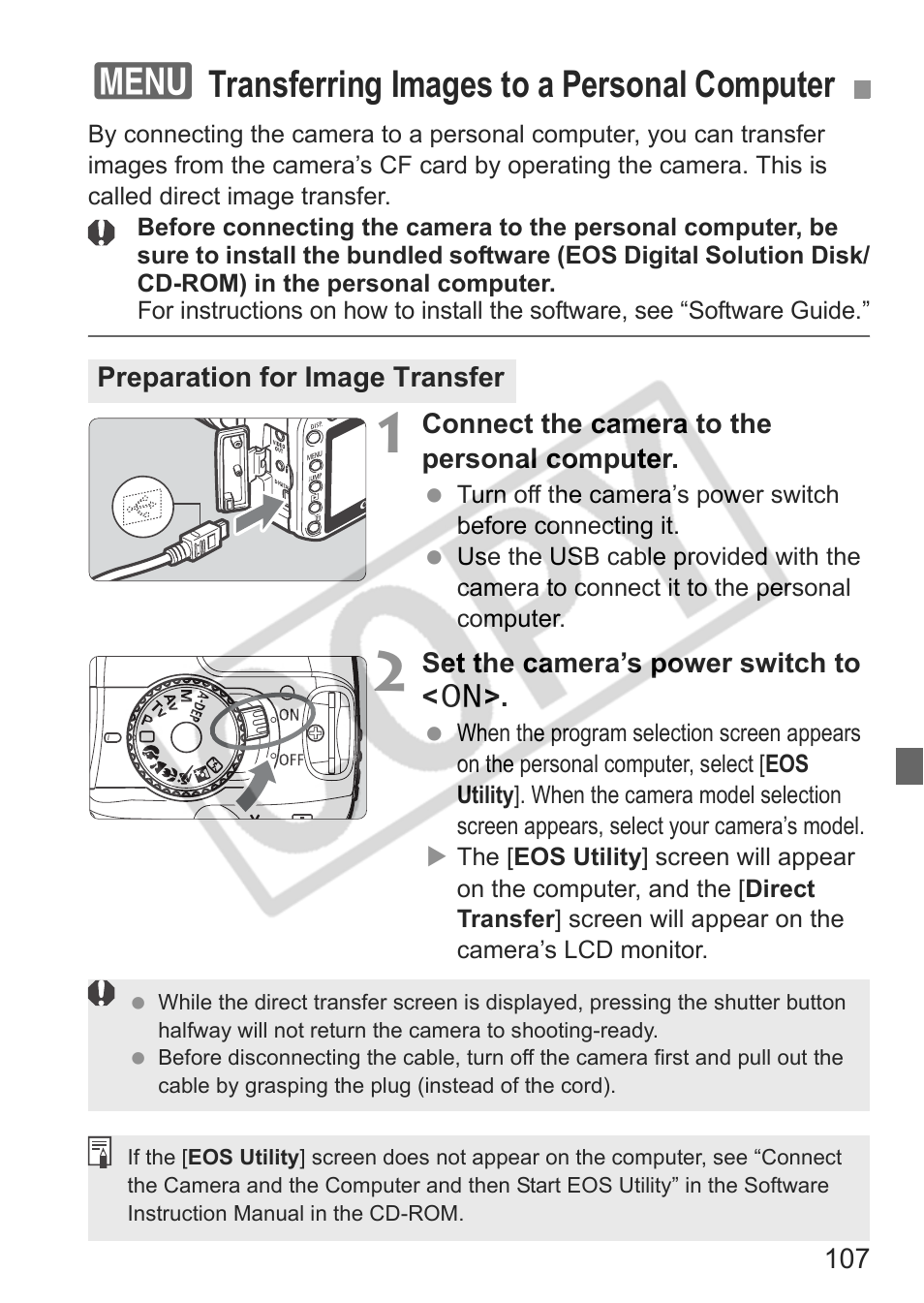 Transferring images to a personal computer | Canon EOS Rebel XTI User Manual | Page 107 / 180