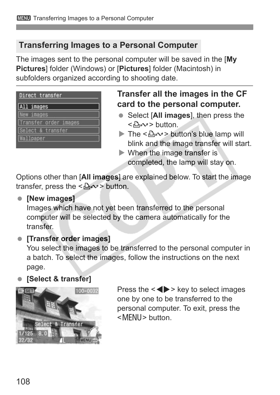 Transferring images to a personal computer | Canon EOS Rebel XTI User Manual | Page 108 / 180