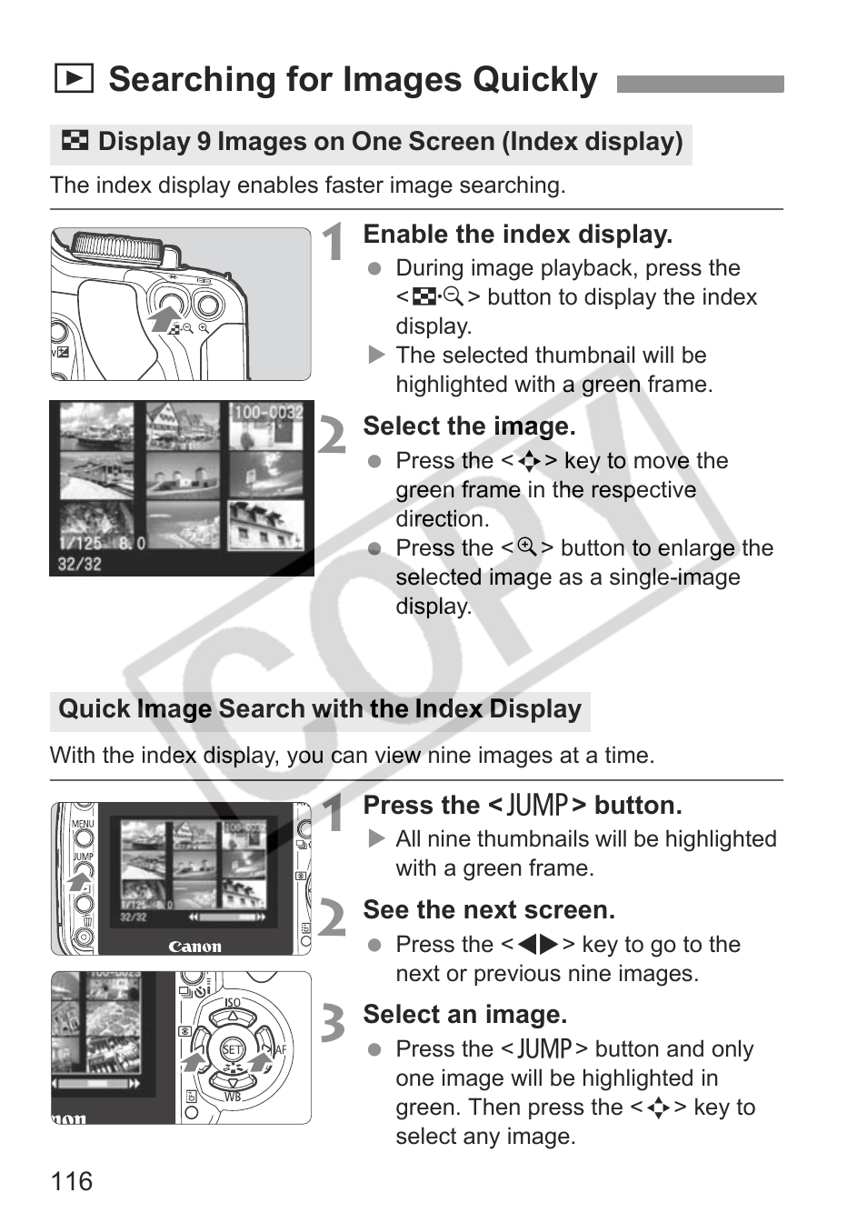 Xsearching for images quickly | Canon EOS Rebel XTI User Manual | Page 116 / 180