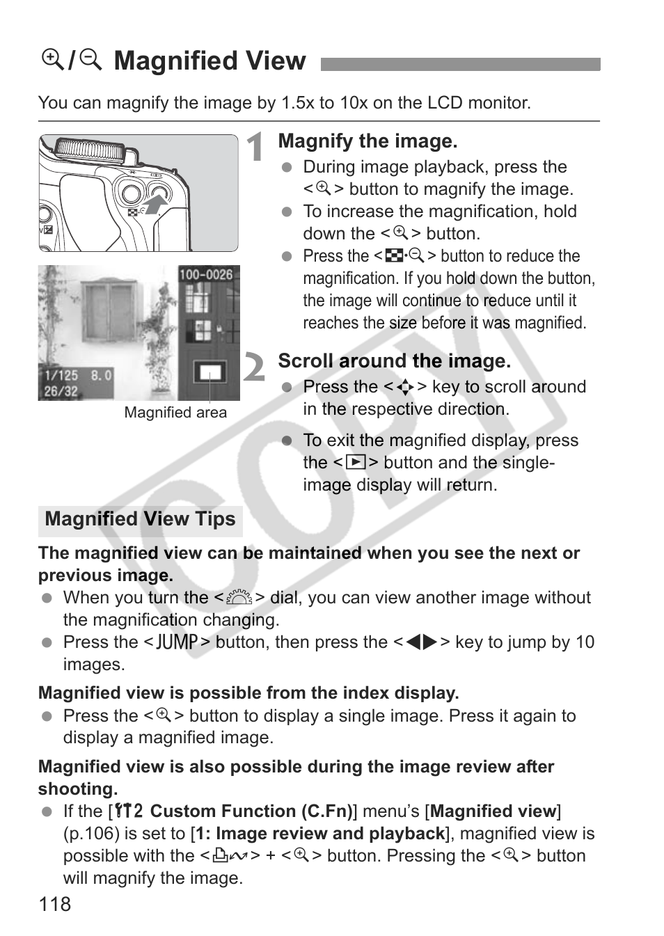 U/ y magnified view | Canon EOS Rebel XTI User Manual | Page 118 / 180