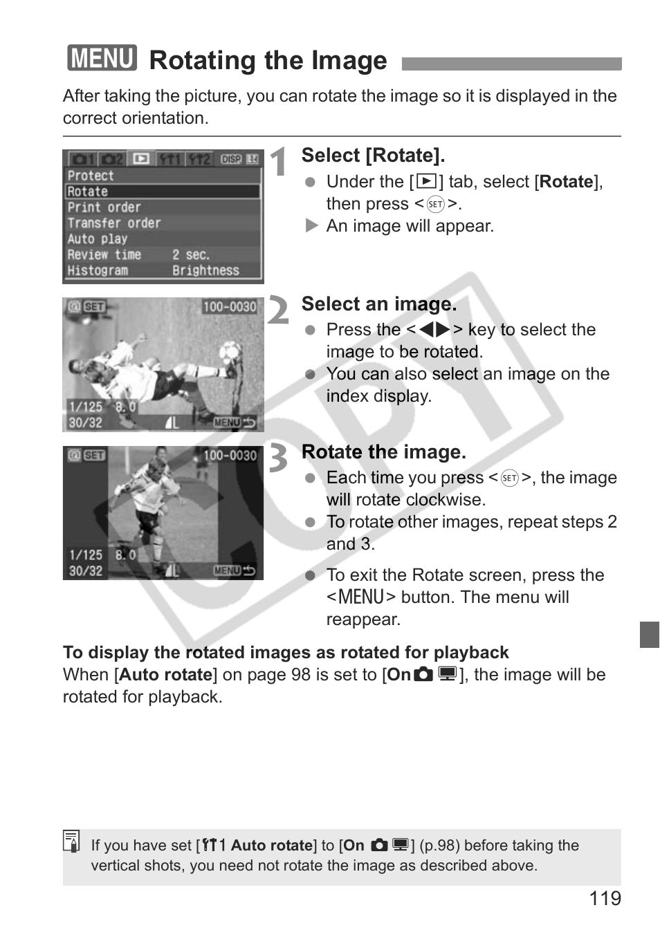 Rotating the image | Canon EOS Rebel XTI User Manual | Page 119 / 180