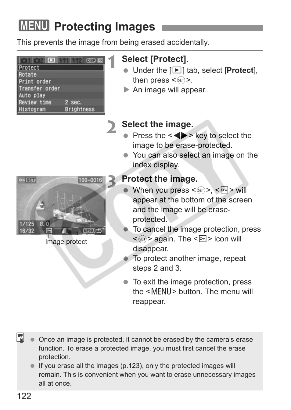 Protecting images | Canon EOS Rebel XTI User Manual | Page 122 / 180