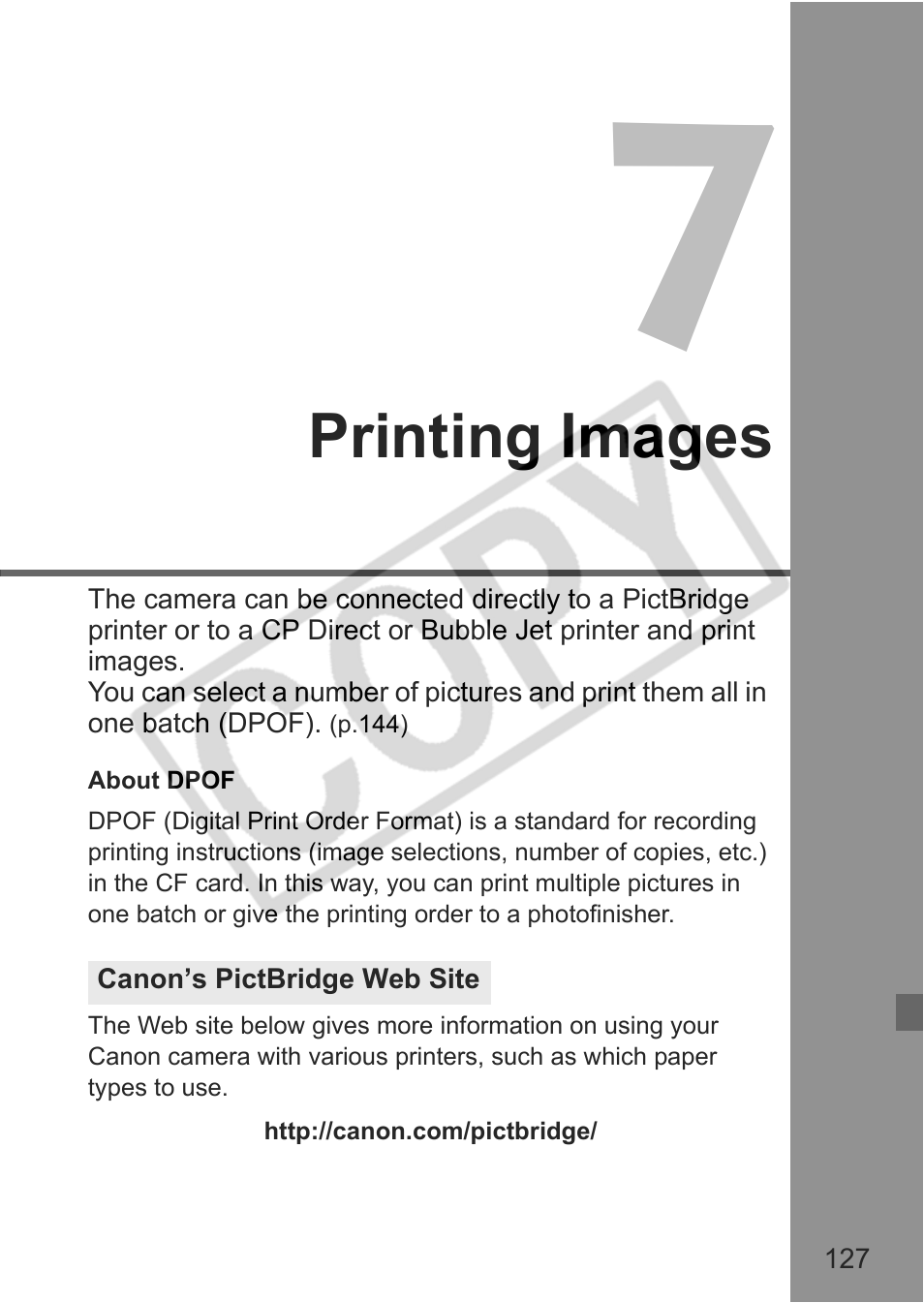 Printing images | Canon EOS Rebel XTI User Manual | Page 127 / 180
