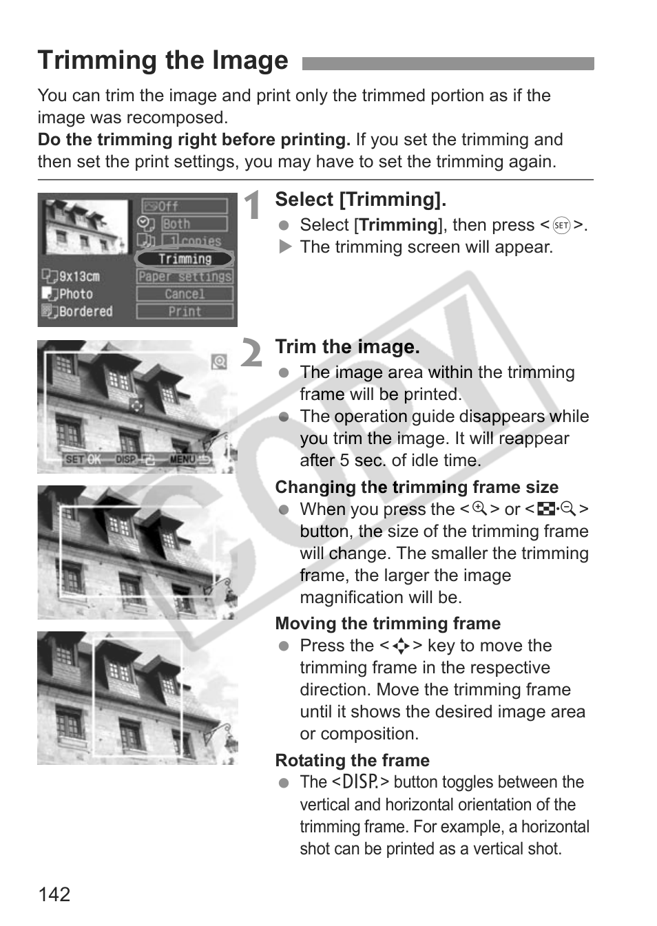 Trimming the image | Canon EOS Rebel XTI User Manual | Page 142 / 180