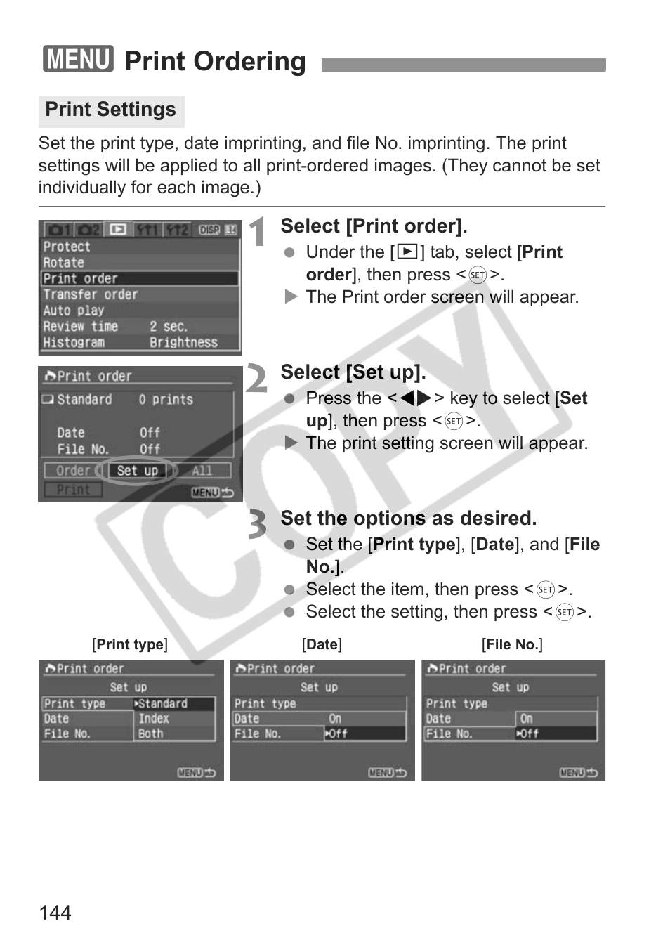 Print ordering | Canon EOS Rebel XTI User Manual | Page 144 / 180