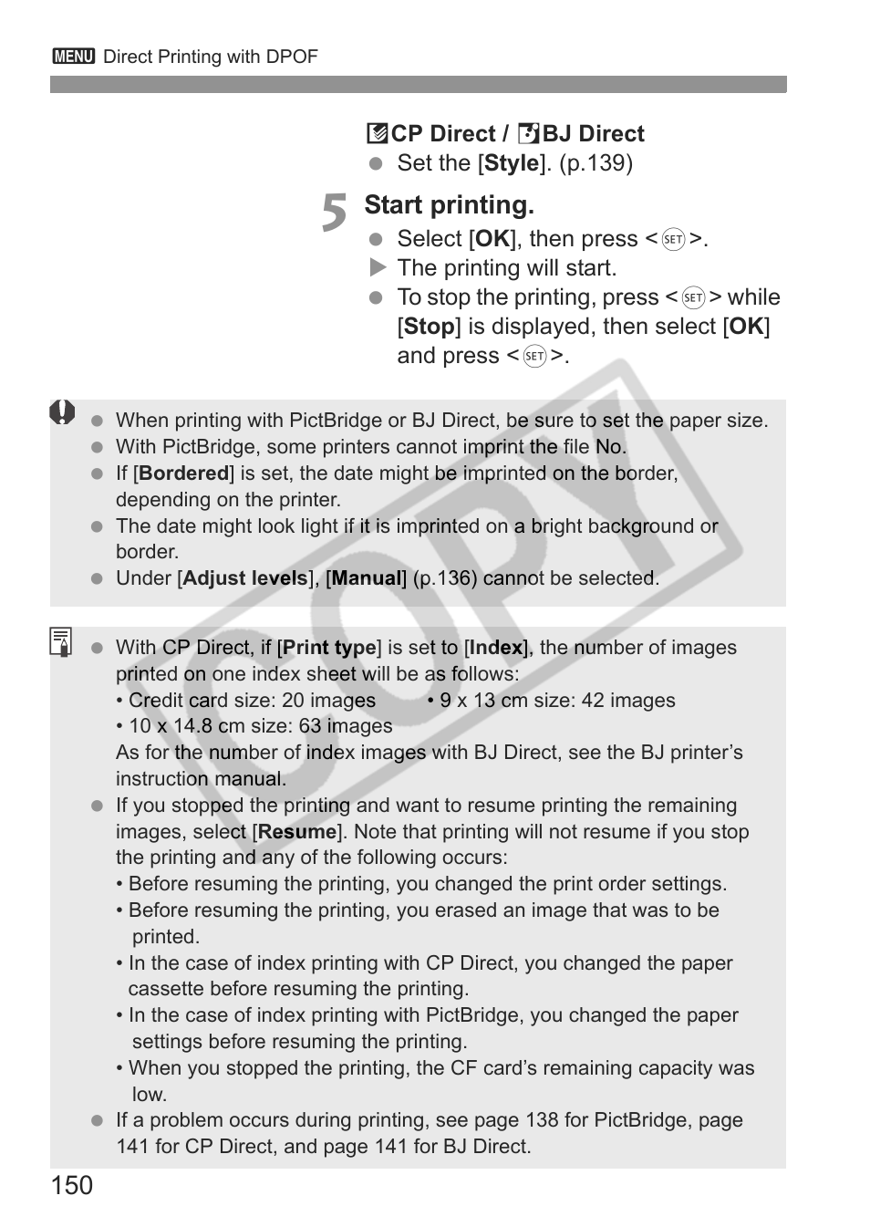 Start printing | Canon EOS Rebel XTI User Manual | Page 150 / 180