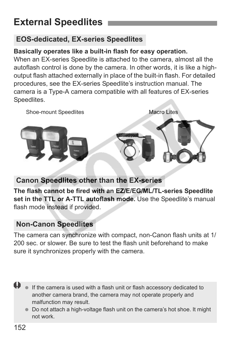 External speedlites | Canon EOS Rebel XTI User Manual | Page 152 / 180