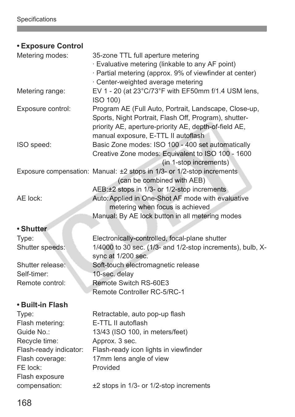 Canon EOS Rebel XTI User Manual | Page 168 / 180