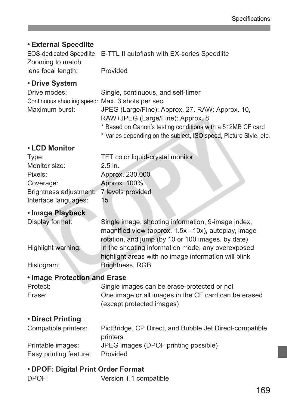 Canon EOS Rebel XTI User Manual | Page 169 / 180