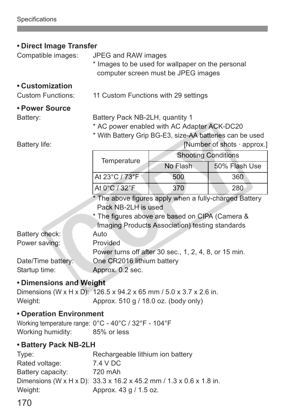 Canon EOS Rebel XTI User Manual | Page 170 / 180