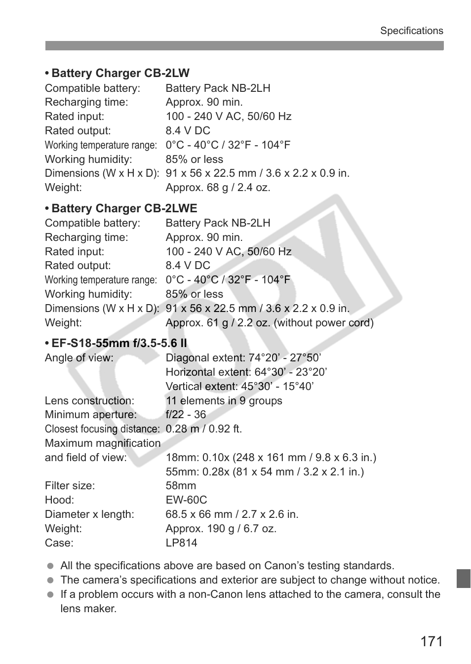 Canon EOS Rebel XTI User Manual | Page 171 / 180