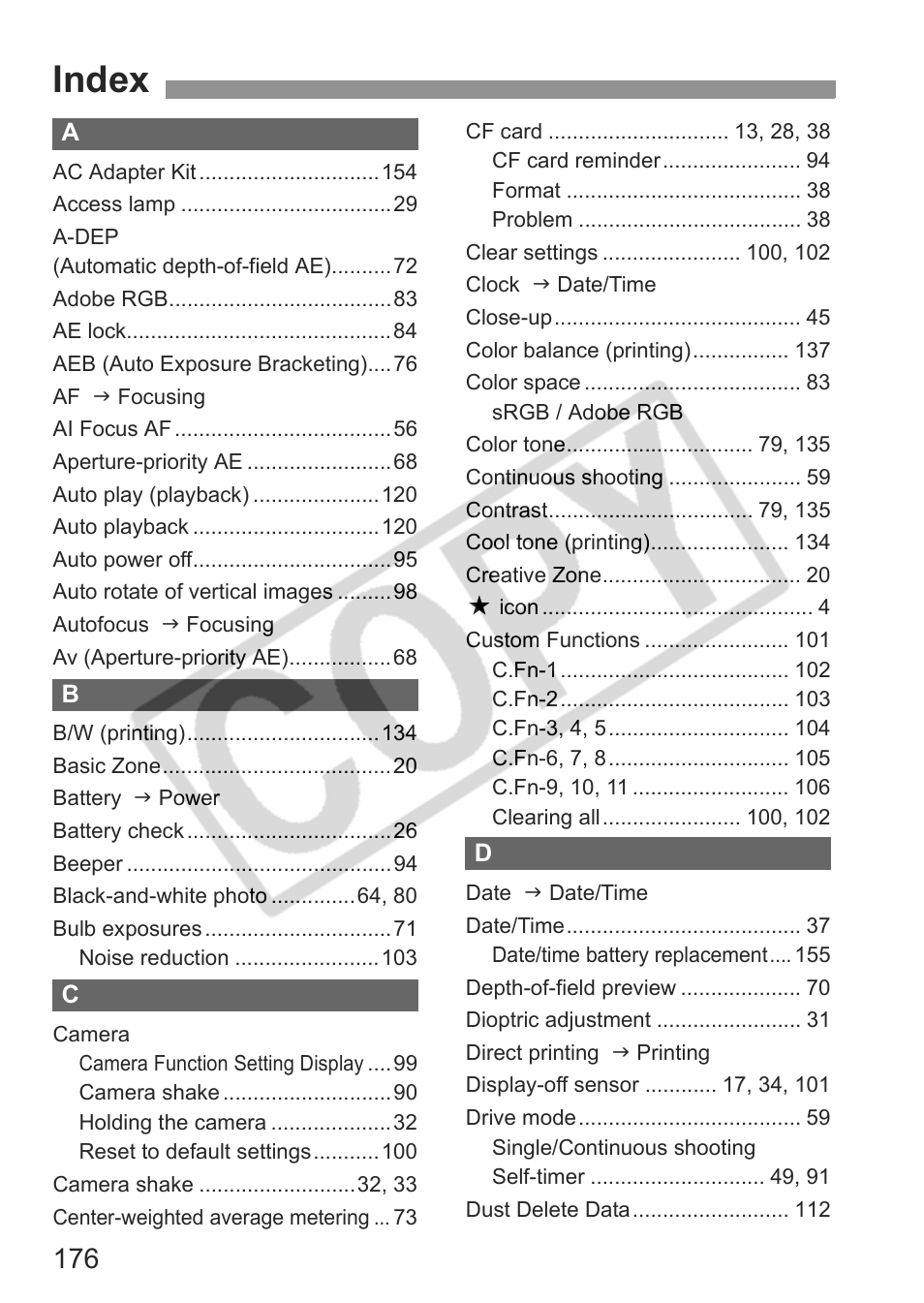 Index | Canon EOS Rebel XTI User Manual | Page 176 / 180