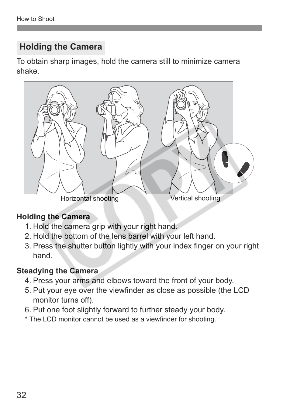 Holding the camera | Canon EOS Rebel XTI User Manual | Page 32 / 180