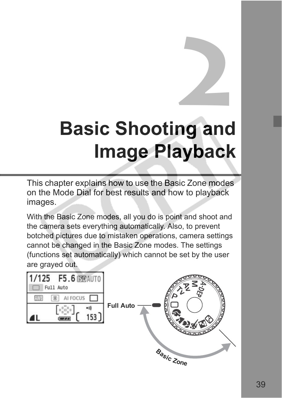 Basic shooting and image playback | Canon EOS Rebel XTI User Manual | Page 39 / 180