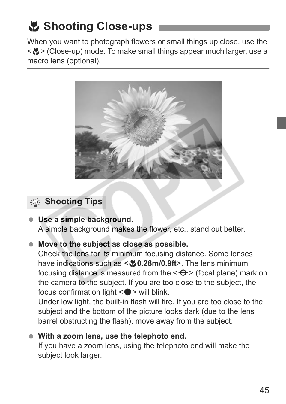 4shooting close-ups | Canon EOS Rebel XTI User Manual | Page 45 / 180