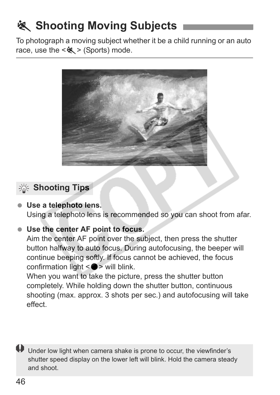 5shooting moving subjects | Canon EOS Rebel XTI User Manual | Page 46 / 180