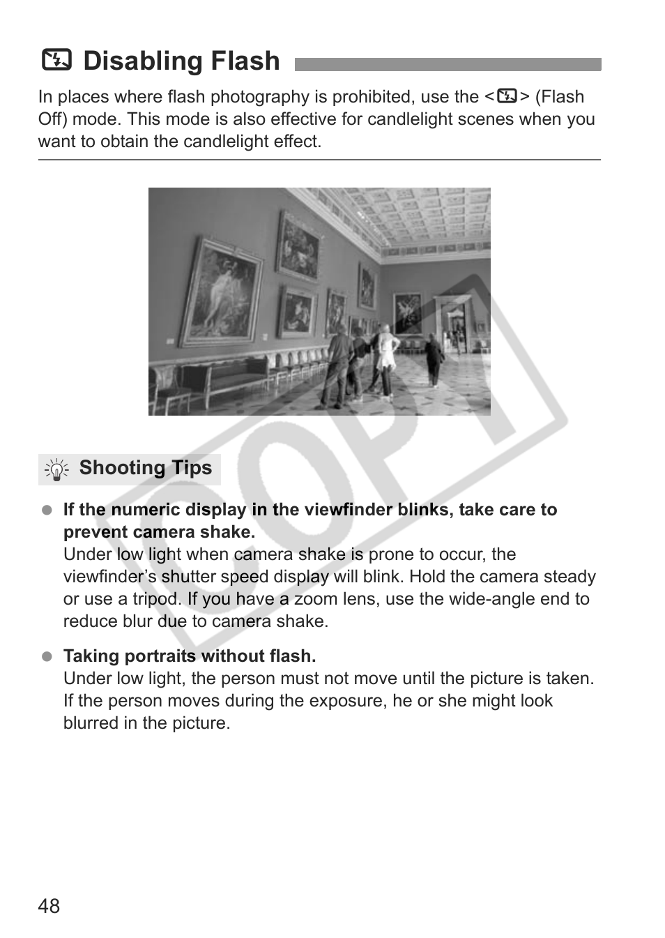 7disabling flash | Canon EOS Rebel XTI User Manual | Page 48 / 180