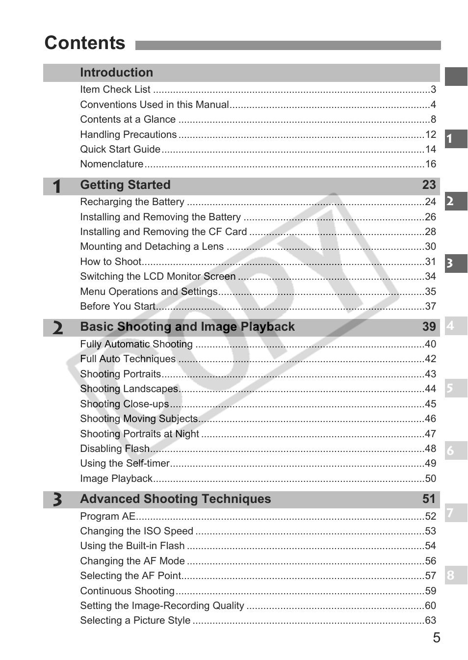 Canon EOS Rebel XTI User Manual | Page 5 / 180