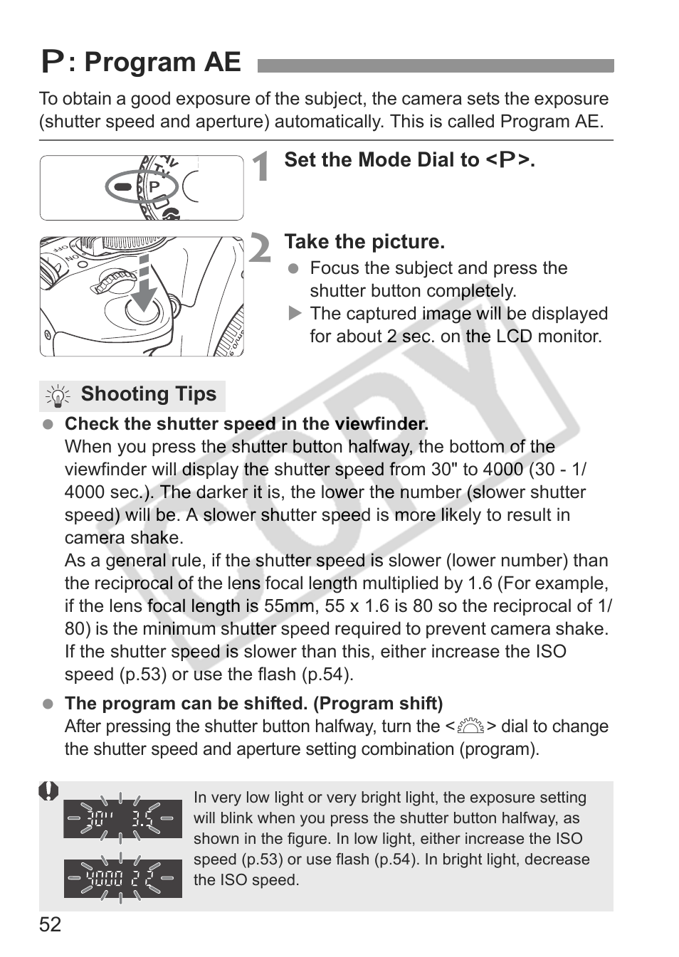 D: program ae | Canon EOS Rebel XTI User Manual | Page 52 / 180