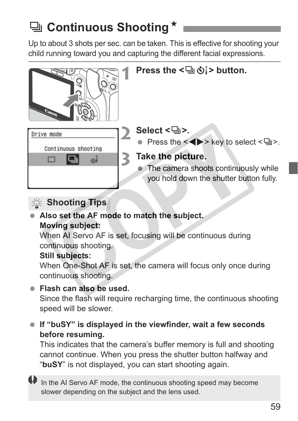 Icontinuous shooting n | Canon EOS Rebel XTI User Manual | Page 59 / 180