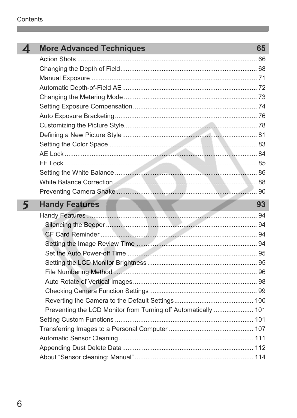 Canon EOS Rebel XTI User Manual | Page 6 / 180