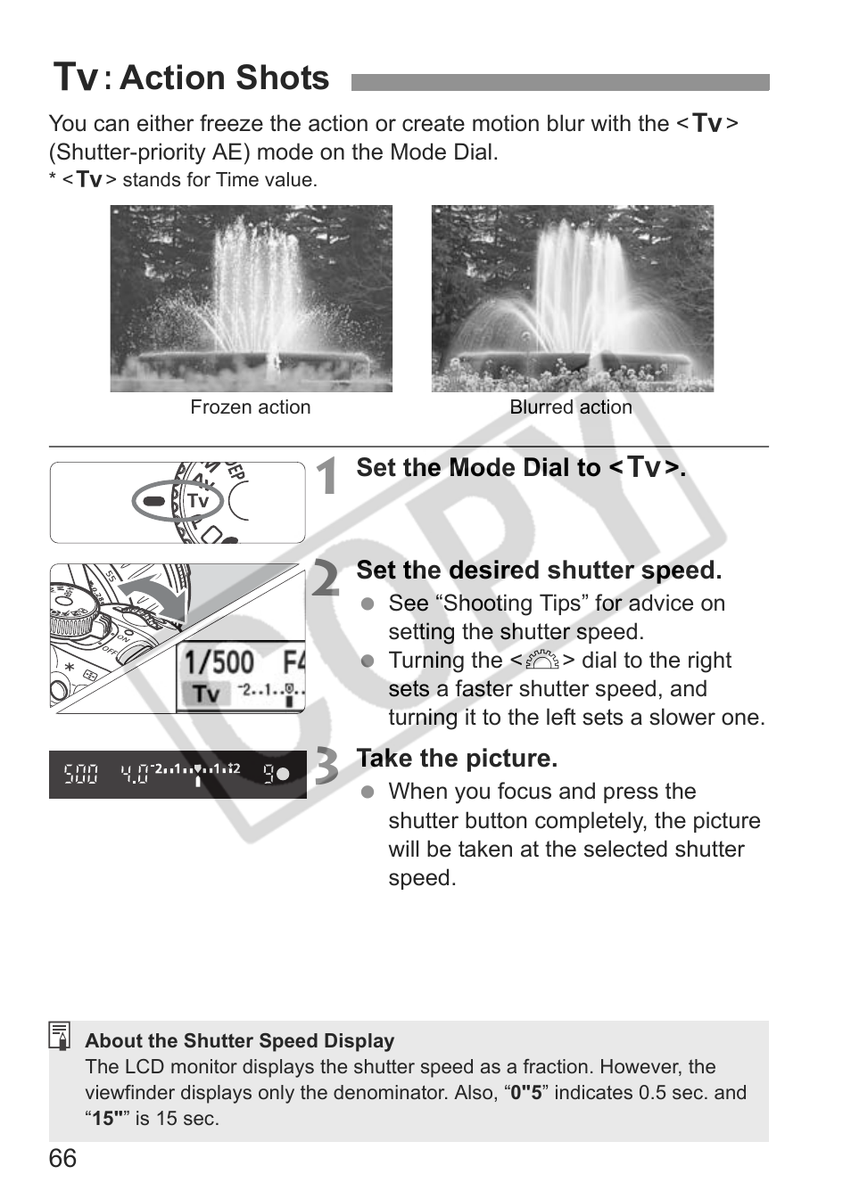 S: action shots | Canon EOS Rebel XTI User Manual | Page 66 / 180