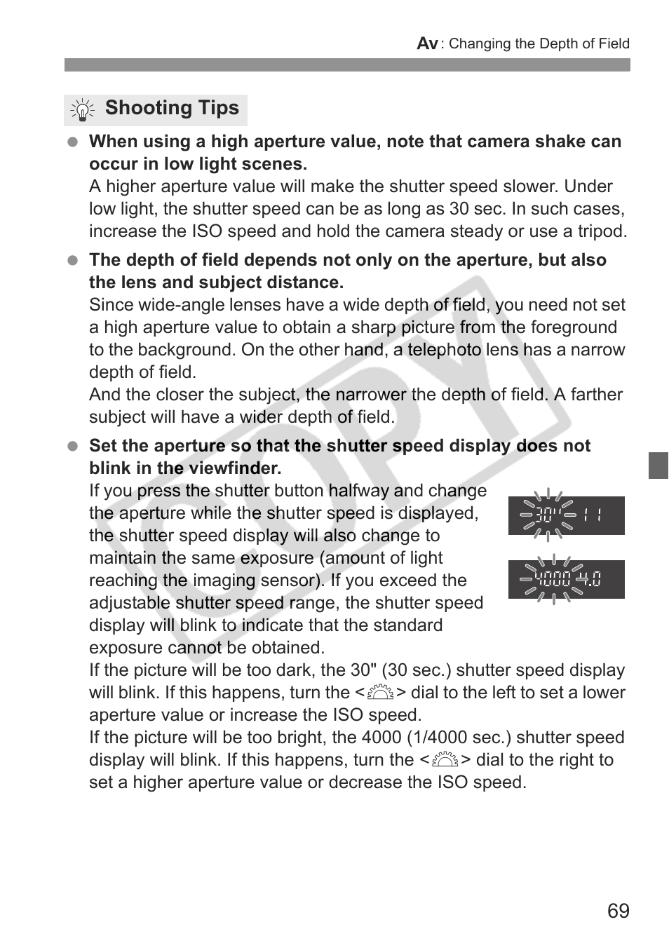 Shooting tips | Canon EOS Rebel XTI User Manual | Page 69 / 180