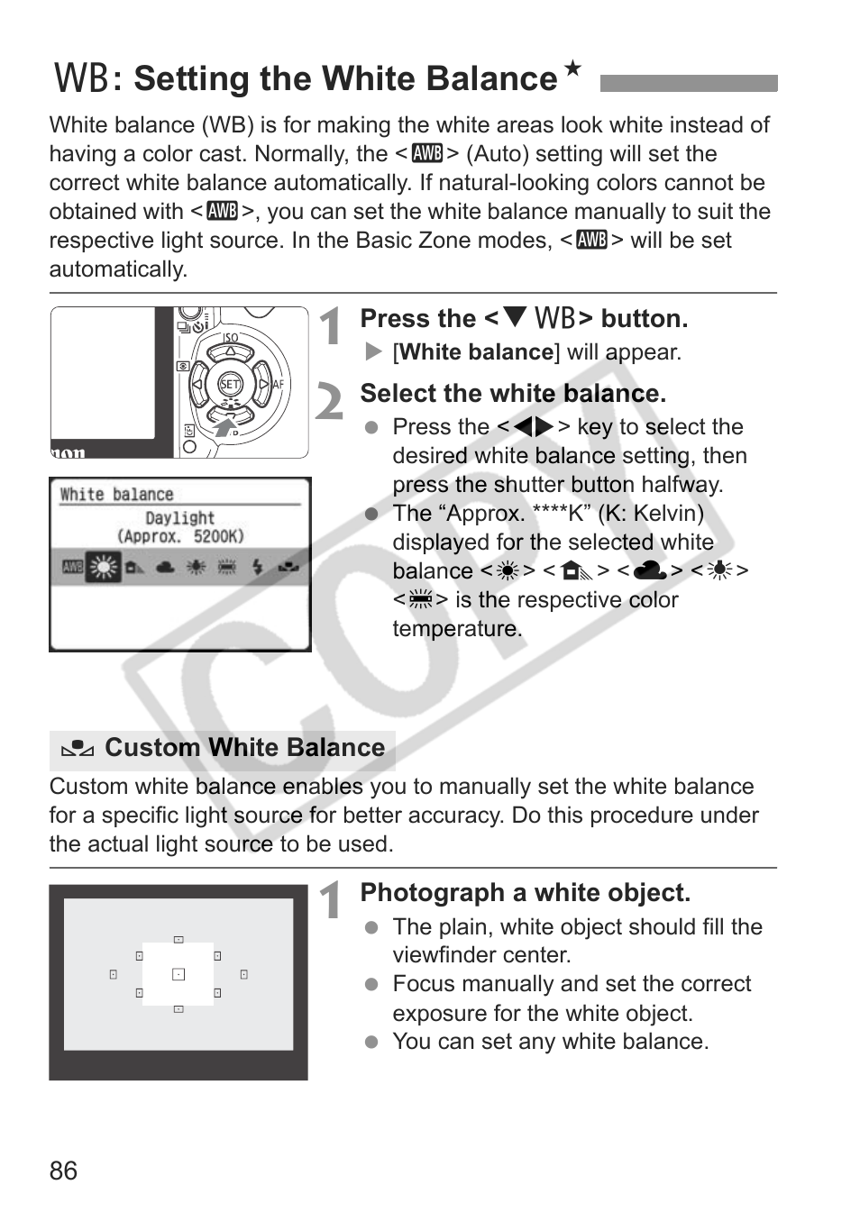 B: setting the white balance n | Canon EOS Rebel XTI User Manual | Page 86 / 180