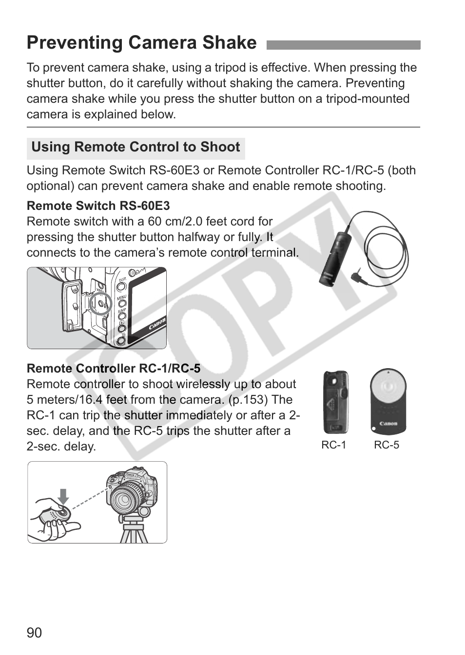 Preventing camera shake | Canon EOS Rebel XTI User Manual | Page 90 / 180