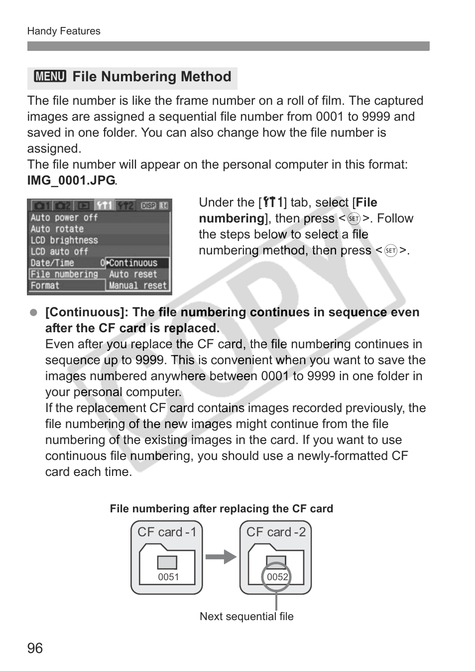 3file numbering method | Canon EOS Rebel XTI User Manual | Page 96 / 180