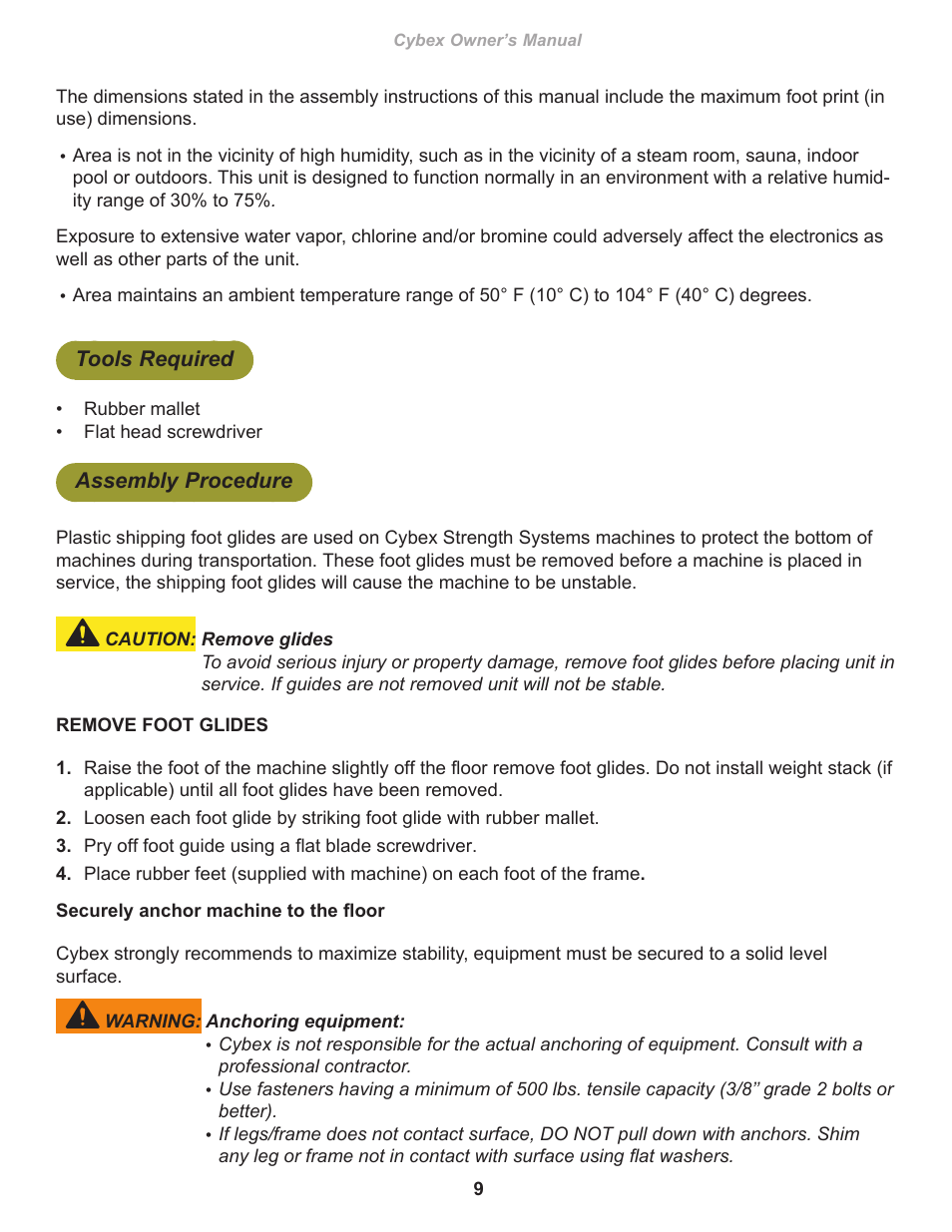Tools required, Assembly procedure, T ools required | Cybex 16050 Free Weight Olympic Incline Press User Manual | Page 9 / 18