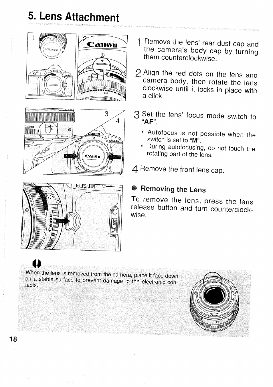 Lens attachment | Canon EOS 1 N User Manual | Page 18 / 30