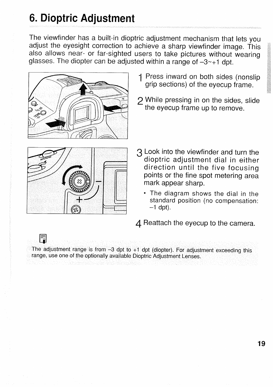 Dioptric adjustment | Canon EOS 1 N User Manual | Page 19 / 30