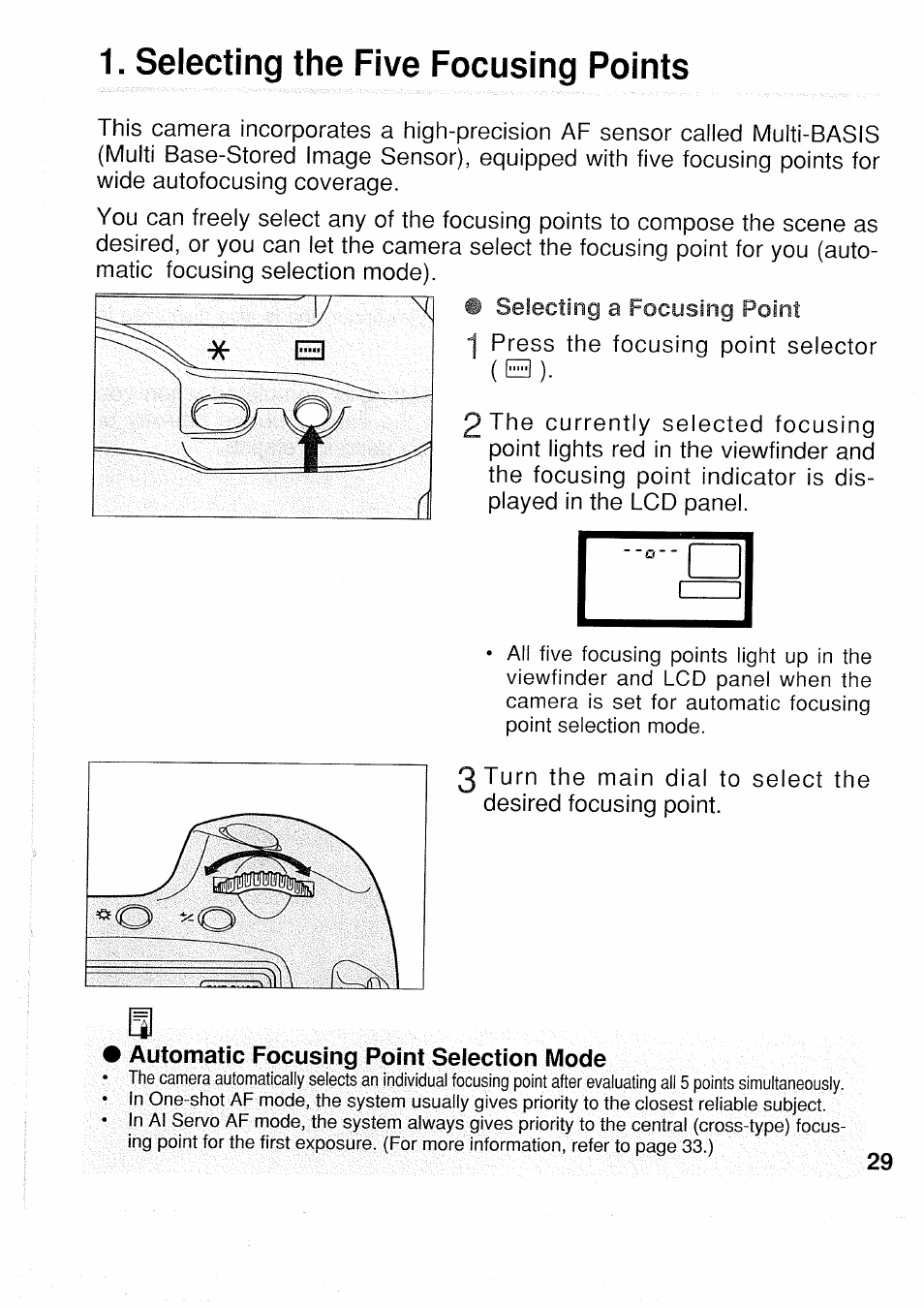 Selecting the five focusing points | Canon EOS 1 N User Manual | Page 29 / 30